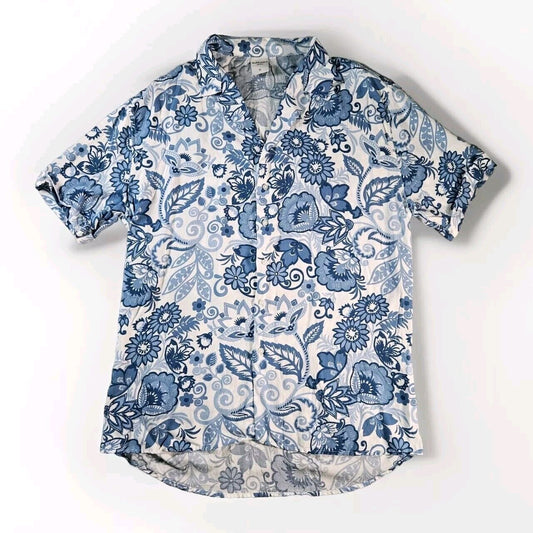 Marrakech Shirt Mens Extra Large Blue Floral Button Up Short Sleeve Hawaiian