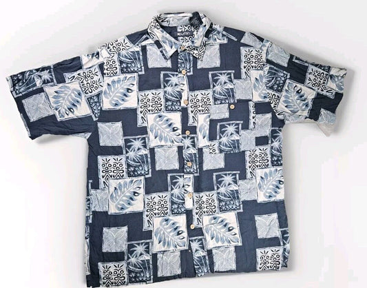 Puritan Shirt Mens Large Blue Floral Button Up Short Sleeve Hawaiian Vintage