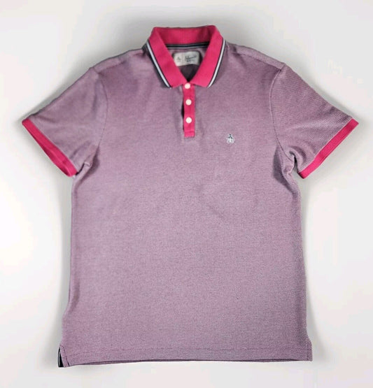 Original Penguin Polo Shirt Large Mens Purple Golf Golfing Knitted Patern Cotton