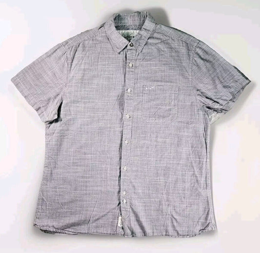 John Rocha Shirt Mens Large Grey Button Up Short Sleeve Pocket Logo Used Design