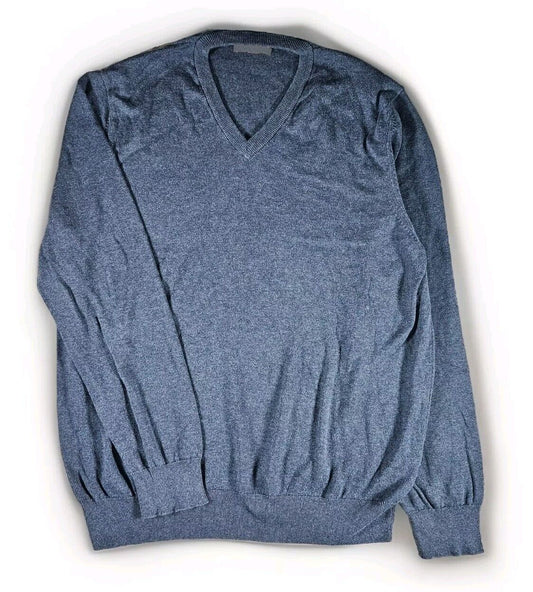 Marks and Spencer Mens V-Neck Jumper Extra Large Blue Pullover Cotton Top Modern