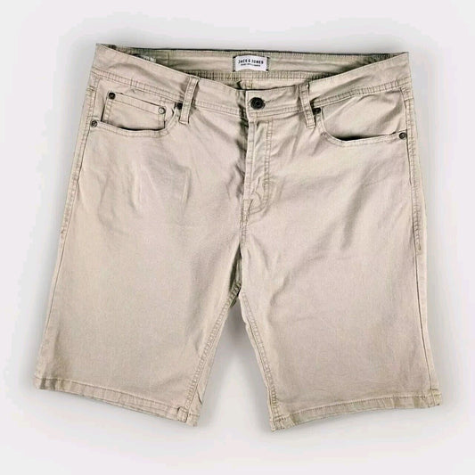 Jack & Jones Mens Casual Comfort Fit Shorts Beige Cargo Large W 36 Button Fly