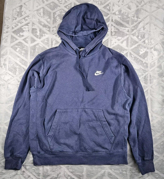 Nike Mens Hoodie Pullover Medium Solid Blue Embroidered Logo Drawstring Used