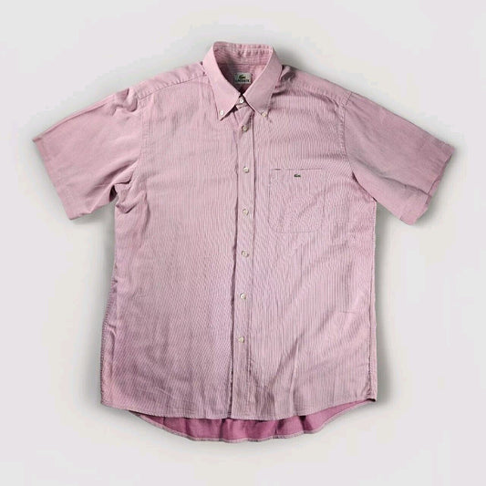 Lacoste Shirt Mens Large 42 Pink Pocket Button Up Short Sleeve Classic Designer